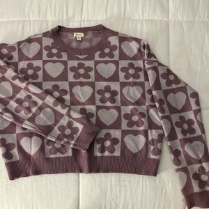debut Lavender and Light Pink Heart & Flower Crewneck Sweater